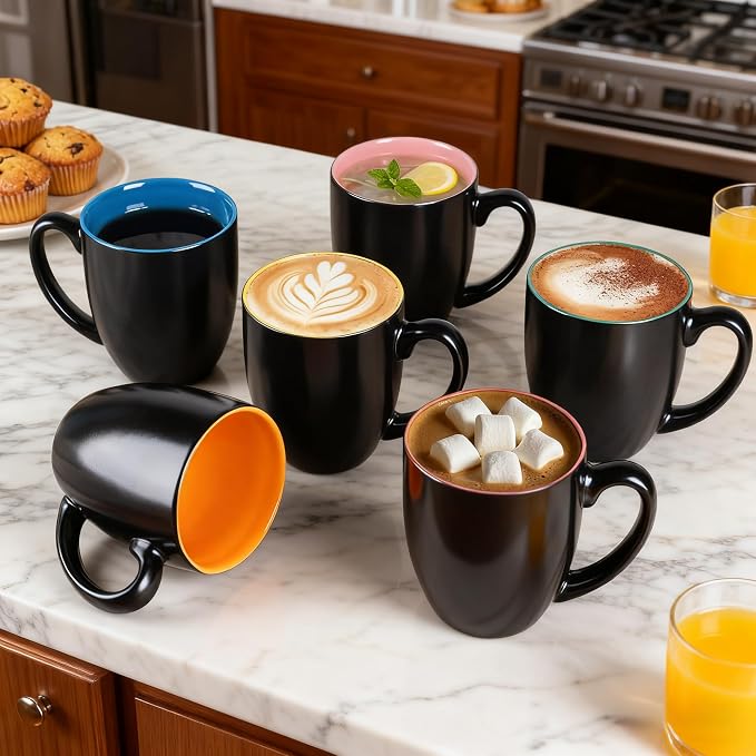 GBhome 12oz Coffee Mugs Set of 6,Ceramic Coffee Mugs for Man, Woman,Restaurant Modern Coffee Mugs Set with handle for Tea/Latte/Cappuccino/Milk/Cocoa. Dishwasher&Microwave Safe,Multi-Color,6 Pack