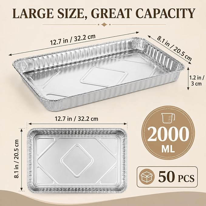 CYEAH 50 Pcs Cookie Sheets for Baking, 12.6 x 8 in Aluminum Foil Pans Durable Nonstick Aluminum Foil Trays, Disposable Aluminumm Foil Grill Topper Pan for BBQ, Outdoor Cooking and Camping