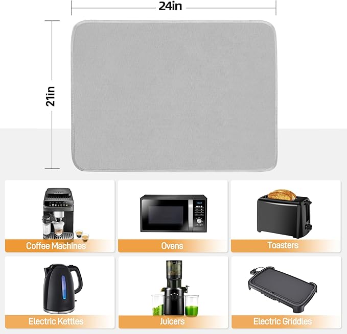 Heat Resistant Mat for Air Fryer, 21 x 24in Heat Resistant Mat for Countertop, Fireproof Silicone Countertop Protector Appliance Slider Hot pod for Air Fryer, Coffee Maker, Toaster, Oven (Grey)