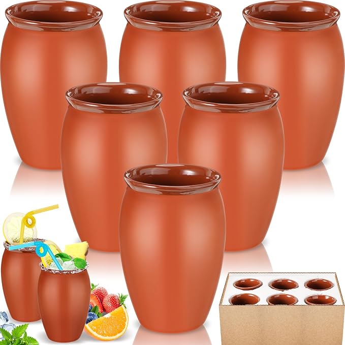 Gejoy 6 Set 20 oz Cantaritos De Barro Mexicanos Cantaritos Shooters Pottery Taco Tuesday Mexican Clay Cup Fiesta De Barro Mexicanos Cocktail Cups Cocktail Glasses for Tequila Margaritas Mojitos