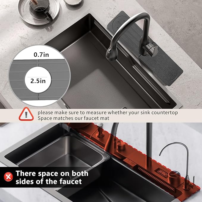 Stone Faucet Mat for Kitchen Sink, Diatomite Fast Drying Absorb Moisture Tray, Prevents Water Buildup, Durable Anti-slip Splash Guard Sink Protector (Dark Gray, 15.7"x4")