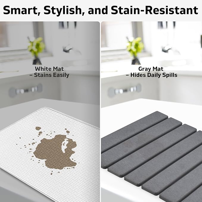 Large Stone Dish Drying Mats for Kitchen Counter, 24"(L)×16"(W), Drying Collapsible Dish Drying Mat, Eco-Friendly Absorbent Diatomaceous Earth Mats for Dishes Bottles Cups - Dark Grey