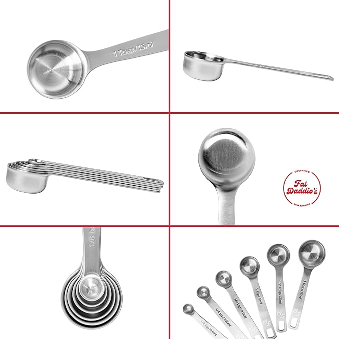 Fat Daddio's MS-06 Stainless Steel Measuring Spoons Set, 6 spoons, Kitchen Gadgets for Baking & Cooking