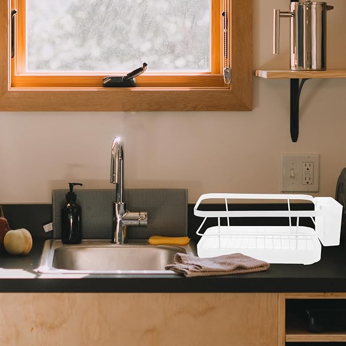 Garneck Kitchen Dish Drying Rack Over Sink, White Large Capacity Plate and Bowl Drainer with Chopstick Holder, Countertop Storage Organizer for Home Kitchen, Holds 9 Plates and 12 Bowls