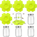 4 Pack Bee Feeder for Mason Jar Bee Watering Station Garden Silicone Sugar Water Feeder Beekeeping Drinking Equipment Tools with Mason Jars for Drinking Water(Yellow,Flower)