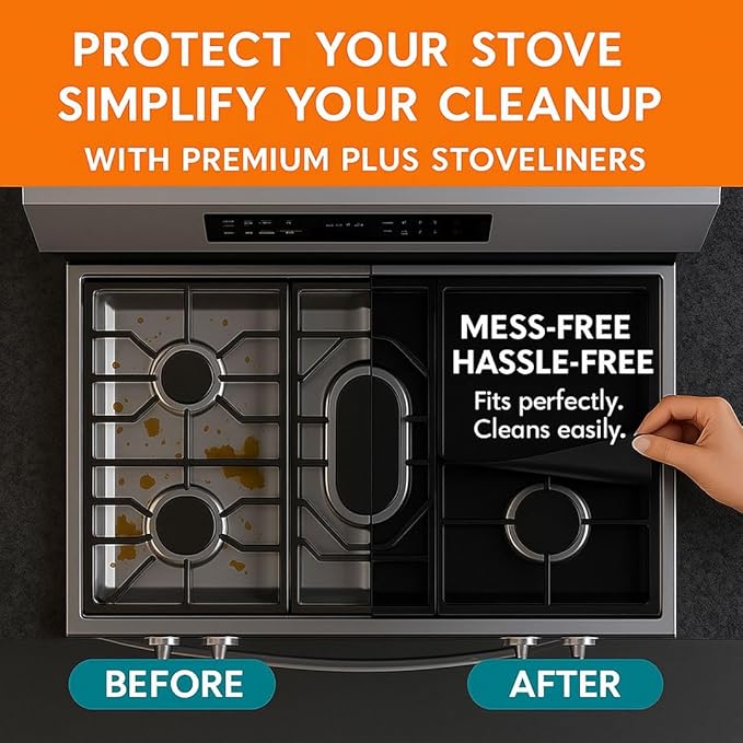 Premium Plus Stove Protectors for LG Gas Range Model LDGL6924S, Custom Cut, Easy to Clean Stove Liner, Made in the USA.