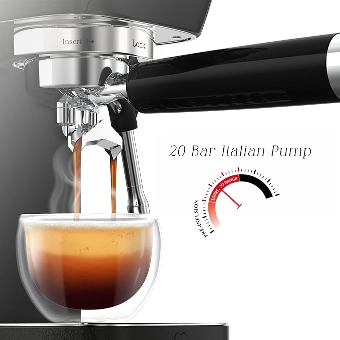 MAttinata Espresso Machine 20 Bar, Compact Espresso Maker with Milk Frother | Coffee Maker, Professional Pump, Steam for Cappuccino Latte, Barista Pressure Gauge, Small for Home, Stainless Steel, Black
