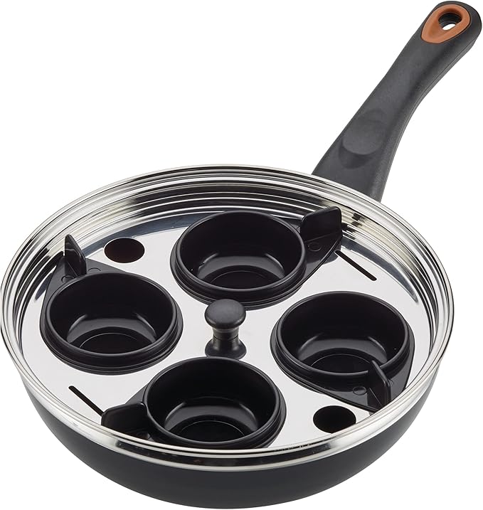 Farberware Glide Copper Ceramic Nonstick Covered Egg Poacher, 8-Inch, Black - 10654