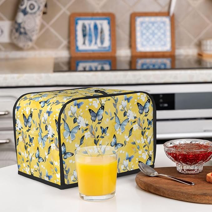Toaster Cover 2 Slice Watercolor Pastel Butterfly Flower Kitchen Small Appliance Covers with Pockets Dust and Fingerprint Protection
