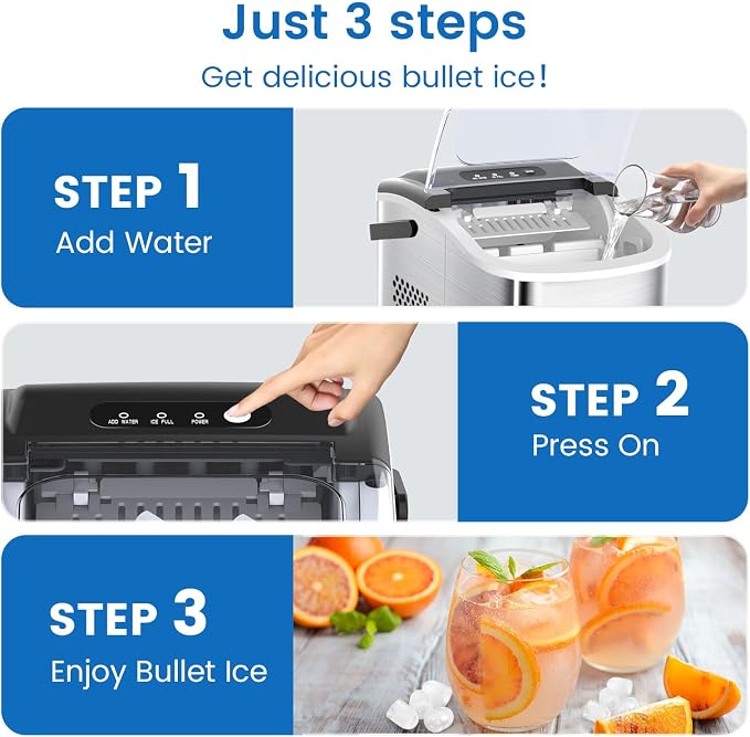 Electactic 9 Cubes Ready in 6-8 Mins Countertop Ice Maker, 26.5Lbs per Day Stainless Steel Portable Ice Maker, Ice Maker Machine with Carry Handle, for Home/Kitchen/Camping/RV (Silver)