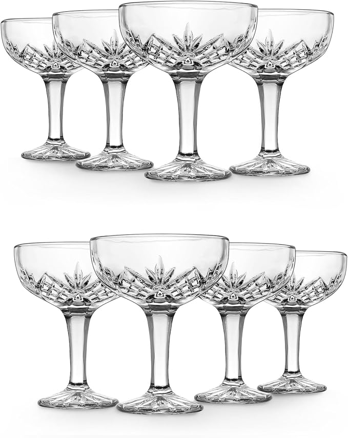 Godinger Champagne Glasses, Champagne Glass Set, Coupes Barware Glasses - 6oz., Dublin Crystal Collection, SET OF 8