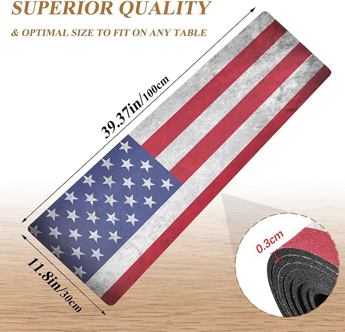 2 in 1 Table Runner Trivet for Hot Pots and Pans Heat Resistant Non Slip Waterproof 39 x 12 Inch Decorative Table Protector for Kitchen Countertop American Flag