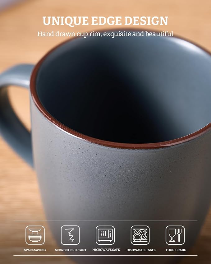 famiware Mercury Coffee Mugs 13 oz, Coffee Mugs Set of 4 with Handle, Cups for Latte, Hot Tea, Cappuccino, Mocha, Cocoa, Charcoal