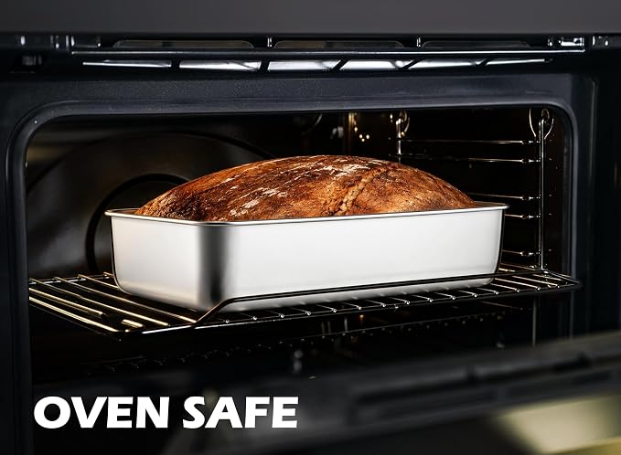 Leonyo 12x5IN Large Stainless Steel Loaf Pans for Baking Bread, 2 Pack | Non-Toxic Long Rectangular Metal Sandwich Bread Loaf Pans Tin for Homemade Meatloaf Sourdough Bread, Dishwasher Safe