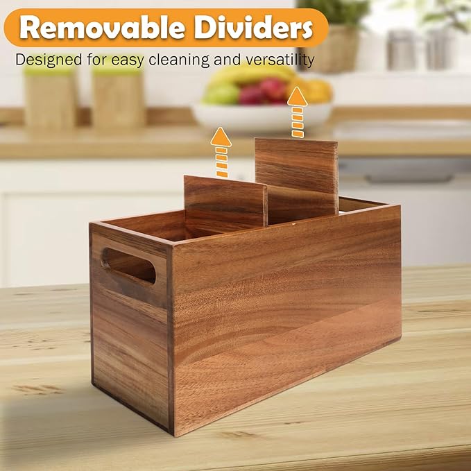 Relaxing Garden Wooden Utensil Holder for Kitchen Counter with Spoon Rest - Acacia Wood Utensil Organizer for Countertop, Rustic Wood Utensil Holder for Kitchen Storage