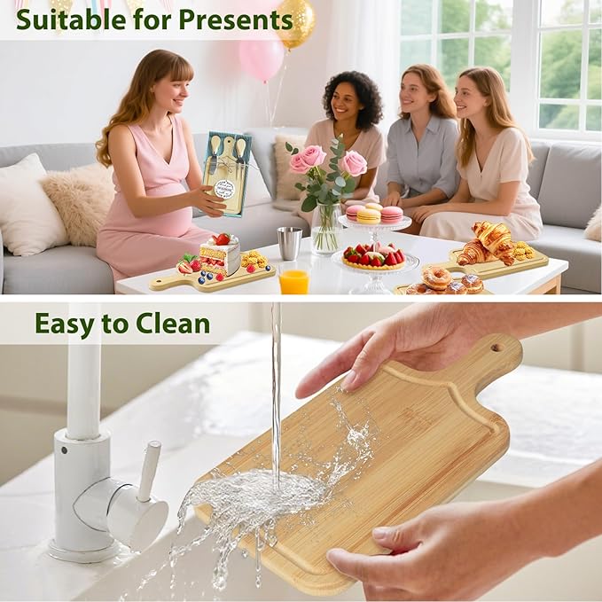 AZEAM 1 Set Baby Bridal Shower Prizes for Game Winners, Bamboo Mini Cheese Board Set with Knife Fork and Present Box, Small Charcuterie Board Bulk for Party Wedding Guests Present