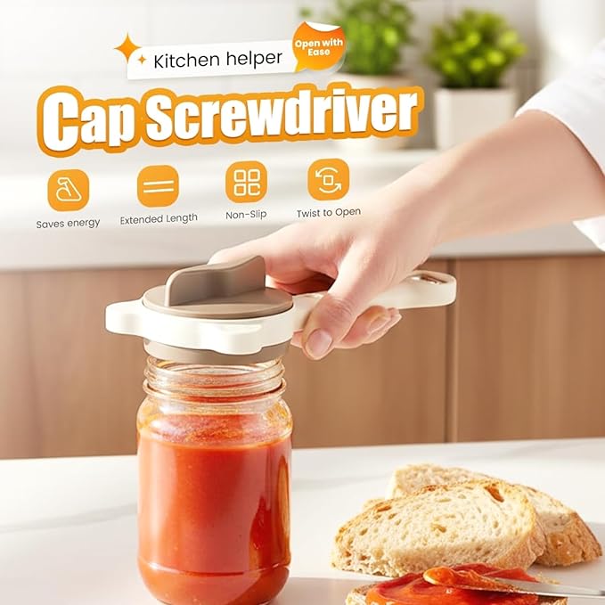 Adjustable Stainless Steel Jar Opener - 4-in-1 Lid Remover for Seniors & Easy Grip, Fits Kitchen Jars, Bottles & Cans