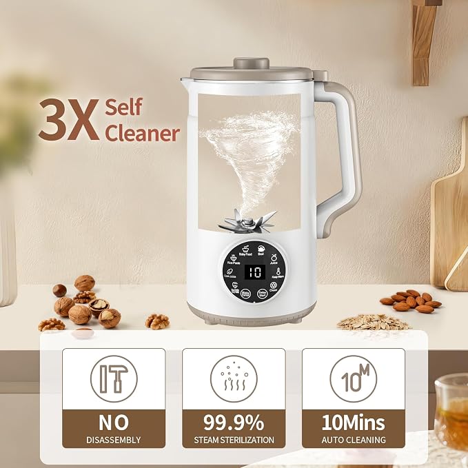 10 in 1 Nut Milk Maker Machine, 42oz (1300ml) Almond Milk Maker, Self Clean/12H Delay/Keep Warm/Boil, One Touch Soy Milk Maker,Homemade Oat, Nutri Plant Based and Non Dairy Beverages
