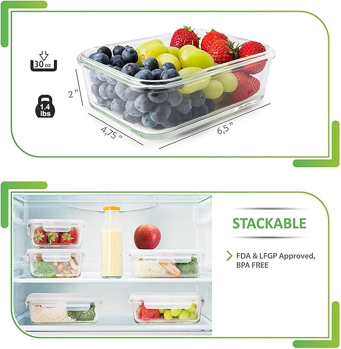 5 Pack 30 Oz Glass Meal Prep Containers + Vegetable Chopper