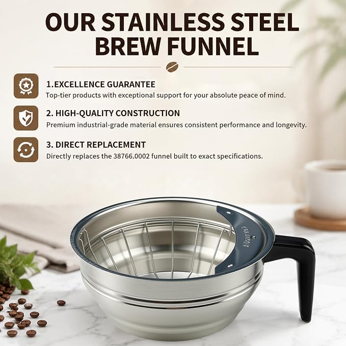 20216.0000 Silver Coffee Funnel Assembly with Black Handle, Coffee Brew Funnel Basket for Bunn AXIOM Series/CDBC Series/CEZ/CRT/CWT and ST Series Bunn Brewers, 25PK Coffee Filters