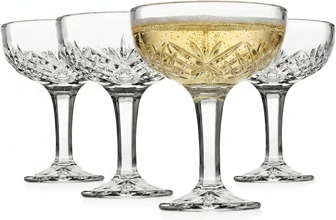 Godinger Champagne Glasses, Champagne Glass Set, Coupes Barware Martini Glasses - Set of 4, 6oz., Dublin Crystal Collection
