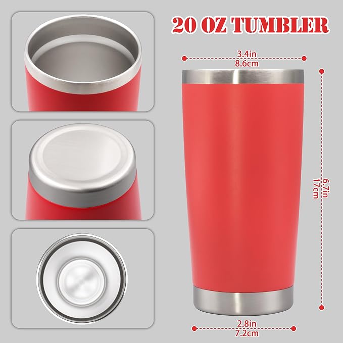 20 oz Tumbler with lid Double Wall Vacuum Insulated Tumblers Stainless Steel Coffee Mug Travel Coffee Tumbler Powder Coated Tumbler Cup Keep Hot&Cold - (Red 12 Pack)