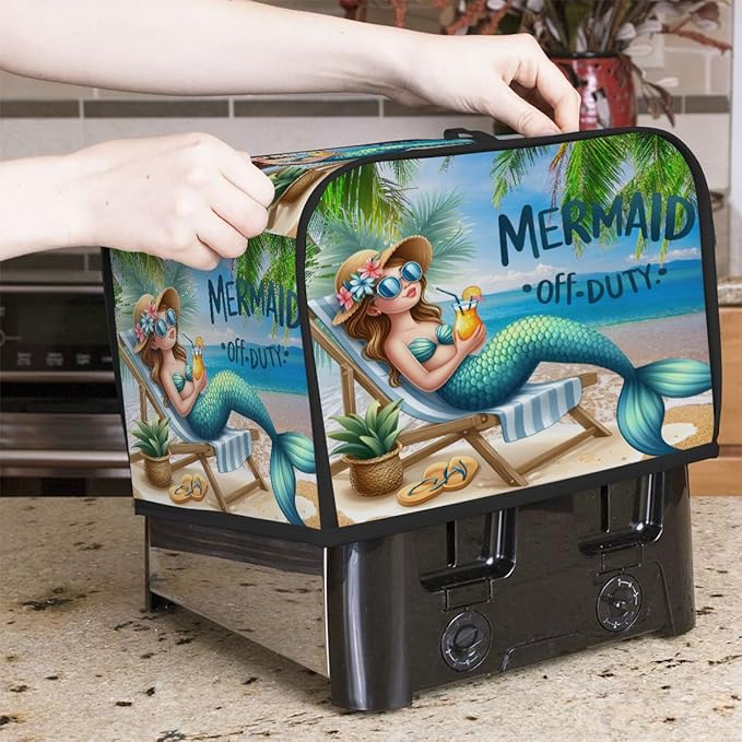 Beach Turquoise Mermaid Toaster Cover 2 Slice Dust and Fingerprint Protection Toaster Bread Maker Covers Washable Kitchen Small Appliance Covers for Kitchen Accessories Decor Bakeware Women Gift