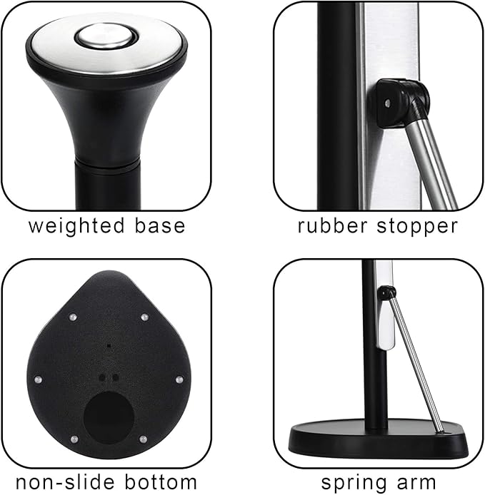 Single Tear Paper Towel Holder Countertop, Standing Paper Towel Holder Stainless Steel with Tension Arm, Easy to Tear Paper Roll Dispenser Stand for Kitchen Countertop & Bathroom