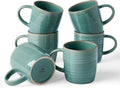 famiware Coffee Mugs Set of 6, Meteor 13 oz Ceramic Mug Cup Set with Handle for Coffee, Tea, Cappuccino, Latte, Milk, Peacock Green