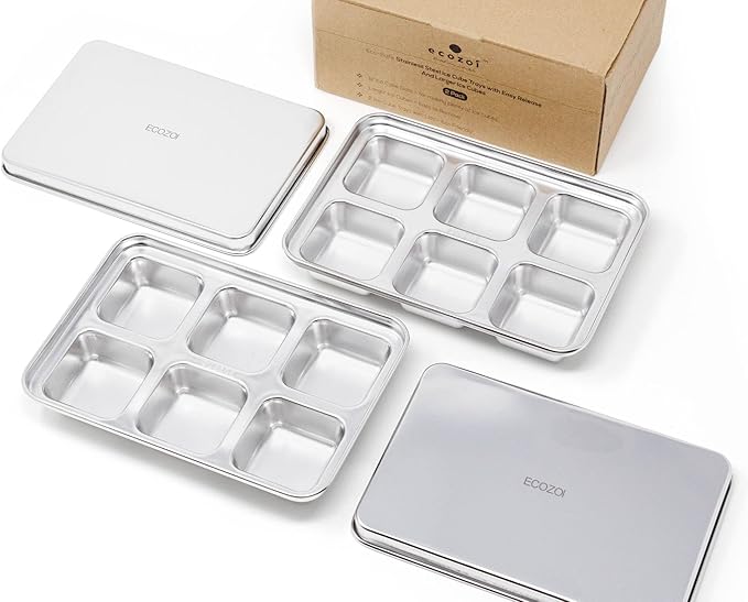 ecozoi Stainless Steel Ice Cube Trays, 2 Pack with 12 Ice Cube Slots - Easy Release, Plastic-Free, Zero Waste