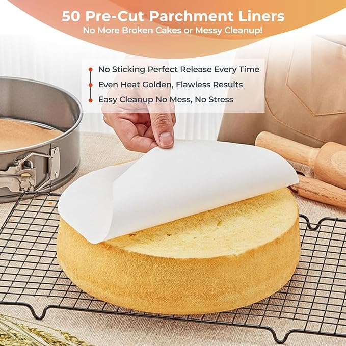 RFAQK 9 Inch Springform Pan Nonstick Leakproof - Spring Form Pan for Cheesecake with Removable Bottom, Include Spatula & 50pcs Parchment Paper, Recipe E-Book - Ideal for Baking Cakes, Pizzas, & More!