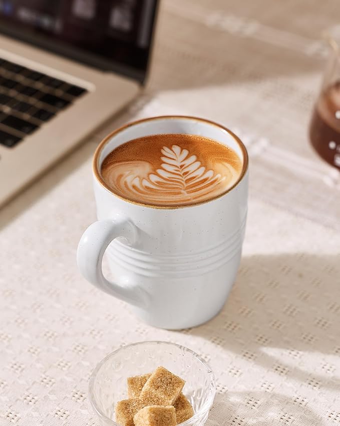 famiware Jupiter Coffee Mugs Set of 6, 13oz Coffee Mug, Microwave and Dishwasher Safe, Coffee Cups with Handle for Coffee, Tea, Cocoa, Milk, White