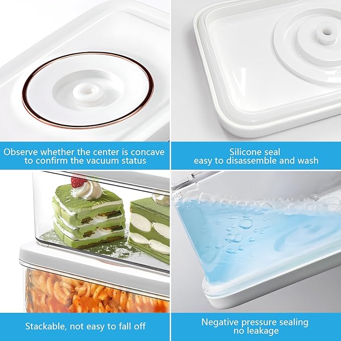 Vixino Vacuum Seal Containers, 3Pcs Reusable Food Storage Containers with Lids for Meal Prep and Freezer,BPA-Free，Microwave Safe，Leak-proof,Airtight (Vacuum Sealer Not Included)