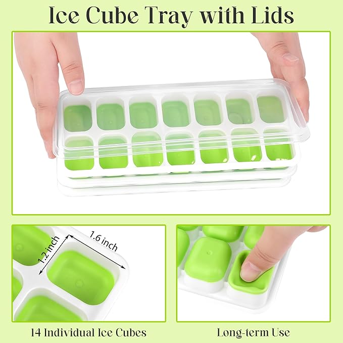 Aneco 2 Set Plastic Freezer Ice Bin with Flexible Scoop Clear Storage Bin with Pull out Handle Tongs Ice Cube Tray Ice Container for freezer Kitchen, 12 x 7 x 4.4 Inch