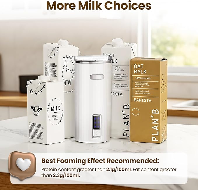 Kismile Milk Frother, 6-in-1 Electric Milk Steamer with Stainless Steel Inner Tank，Automatic Warm and Cold Foam Maker for Latte, Cappuccinos, Macchiato(White)