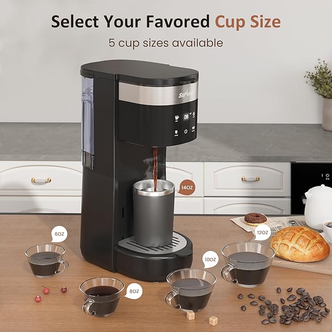 SUNVIVI Single Serve Iced Coffee Maker, 3 Brewing Modes for K-Cup Pod/Ground Coffee, 30oz Removable Water Reservoir & Reusable Filter, Compact for Home & Office, Black