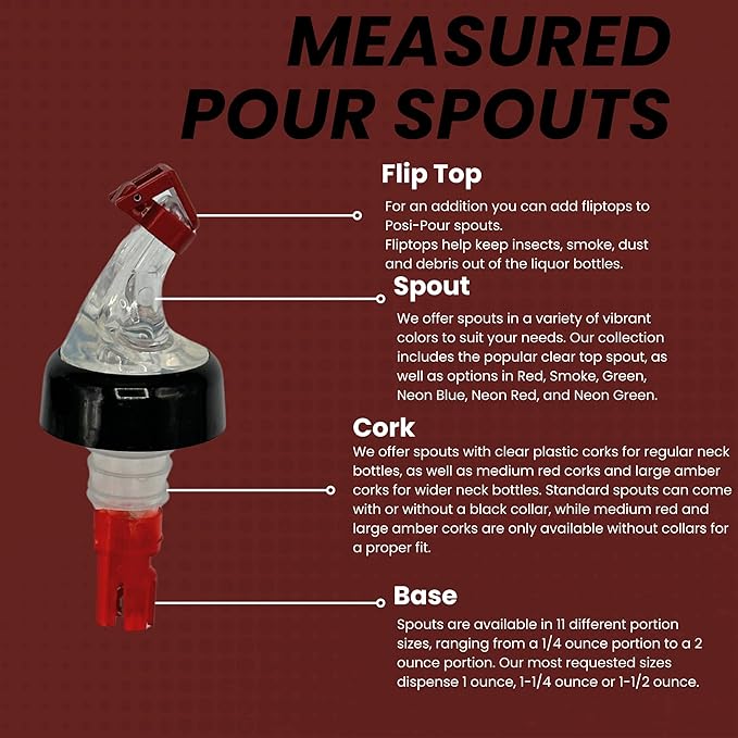 1/2 oz. Measured Liquor & Wine Pourers - 1 Dozen