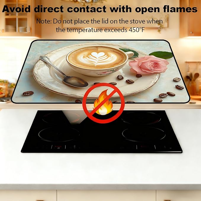 Stove Top Cover for Electric Stove, Vintage Farmhouse Style Glass Cooktop Protector, Multi-functional Kitchen Counter & Washer Top Cover