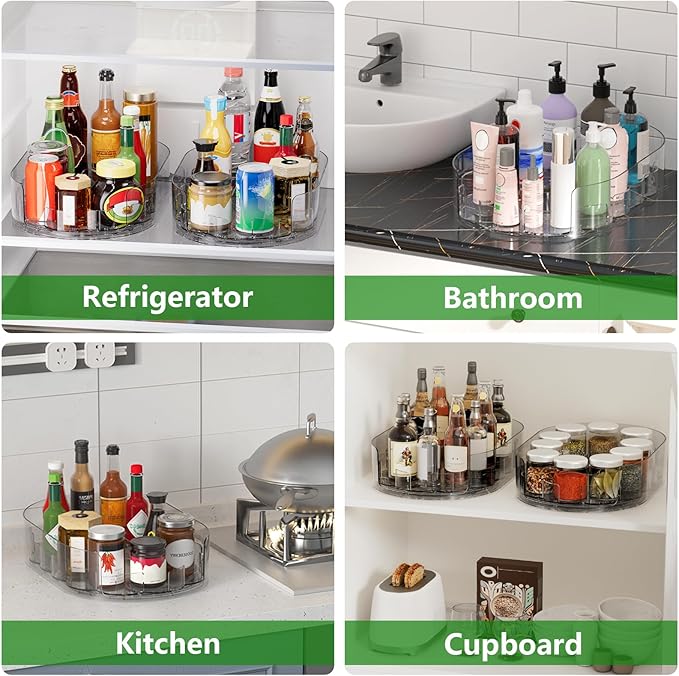 Lazy Susan Organizer for Refrigerator, 13.5'' x 8.5'' Clear Rectangular Turntable Fridge Organizer for Condiments in Refrigerator, Cabinet, Pantry, or Kitchen Countertop (2 Pack)