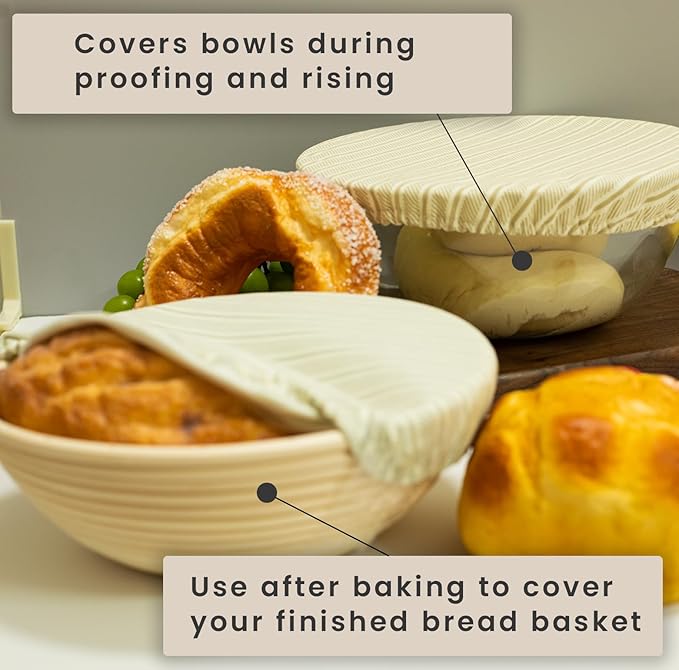 Reusable Bowl Covers for Bread Proofing(2-Pack) – Double-Layer Linen & Food-Grade TPU Liner – Elastic Cloth Cover for Sourdough, Dough Proofing, Fermentation, Food Storage