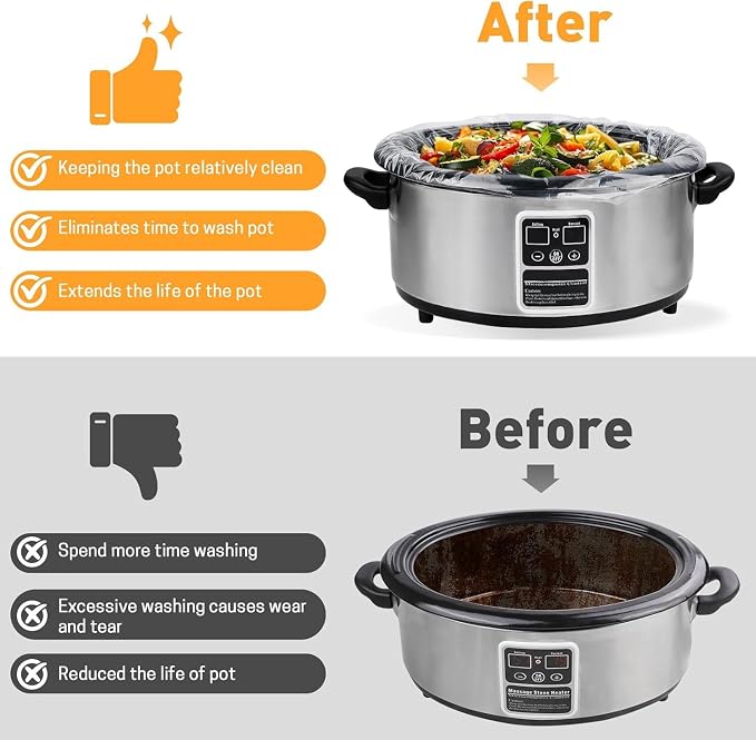 60 Pack Slow Cooker Liners, Small Size 10.5"x 17.5" Cooking Bags Disposable Pot Liners, Plastic Slow Cooker Bags Fits 1-3 Quarts, BPA Free, Suitable for Oval & Round Pot