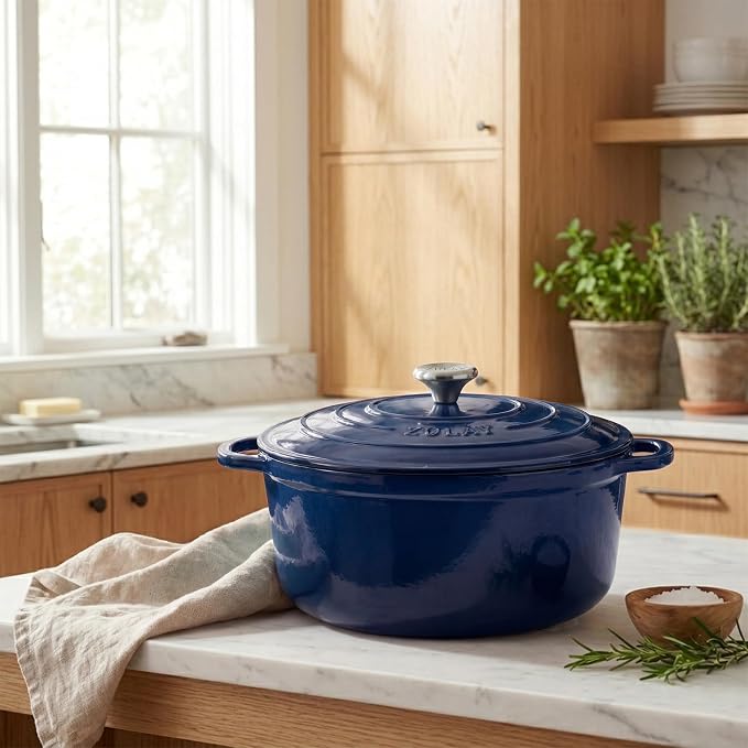 Zulay Kitchen 6.4QT Enameled Cast Iron Dutch Oven Pot with Lid, Heavy-Duty Soup Pot for Stews, Braising, Roasting & Sourdough Bread Baking, Oven Safe up to 500°F - Lapis Lazuli