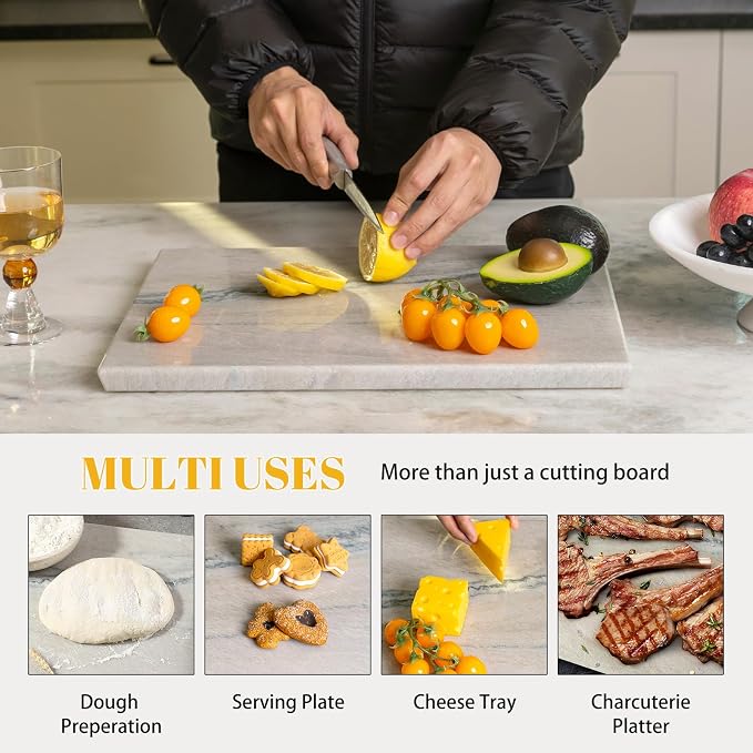 Koville Granite Cutting Board for Kitchen, 16x12 Inches Large Marble Slab Cheese Board, Rectangular Serving Board for Baking Charcuterie Pastry, Natural Stone Board for Countertop