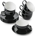 BTaT- Cappuccino Cups with Saucers 6 oz, Set of 6, Black Porcelain Coffee Cup and Saucer Set for Latte, Mocha, Tea, Au Lait, Flat White, Dishwasher, Microwave, Freezer and Oven Safe