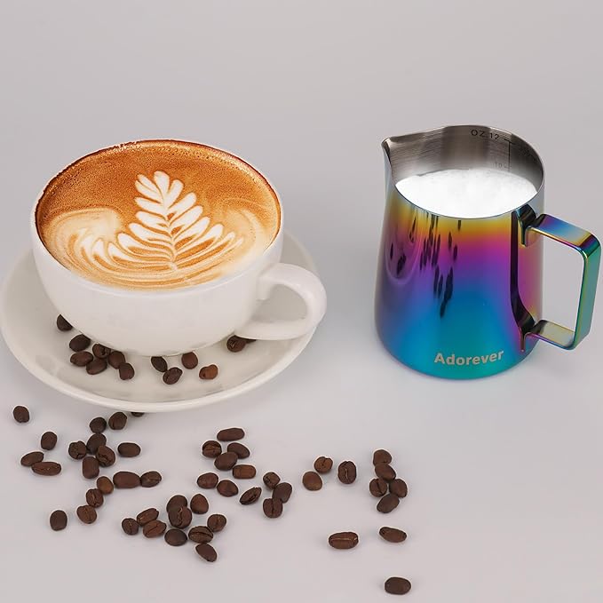 Milk Frothing Pitcher Colorful 350ml (12oz) Steaming Pitchers Stainless Steel Milk Coffee Cappuccino Latte Art Barista Steam Pitchers Milk Jug Cup with Decorating Art Pen