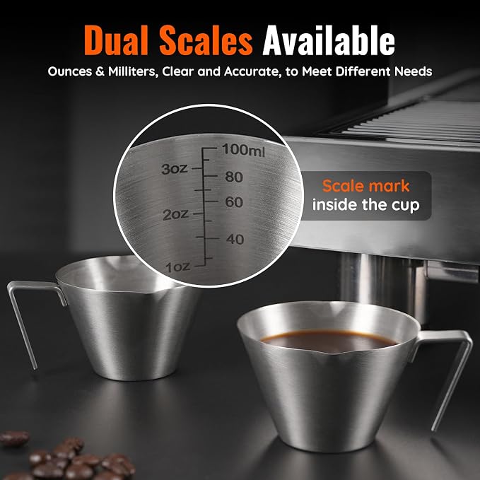 YARRAMATE Milk Frother Wand Handheld & 4 Pcs Stainless Steel Espresso Cups