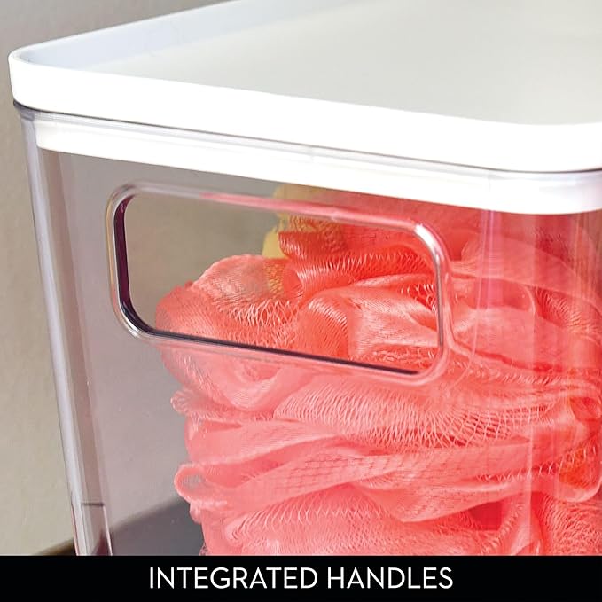 iDesign Plastic Pantry Bin with Lid and Handles - Set of 3 - Clear/Marshmallow White
