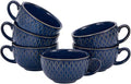 Coffeezone Set of 6 Cups Vintage Design 12 oz Professional Barista Ceramic Latte Art Cappuccino Cups Set (Embossed Blue * 6)