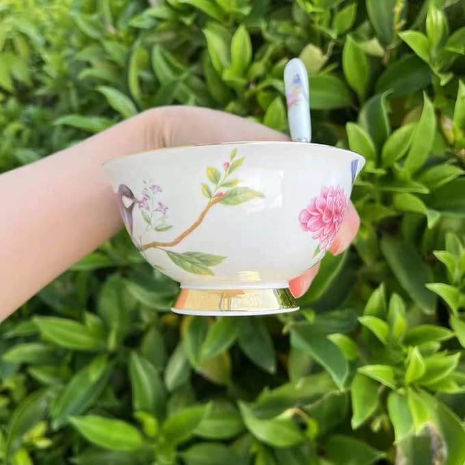 Honorable Coffee Cup Mug, Cappuccino, Tea Cup, with Saucer for Latte, Fine Bone Porcelain, Reactive Glaze, 6.8 Oz-1pcs (Vivid Bird)