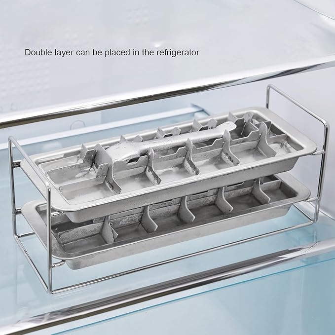 Stainless Steel Ice Cube Tray 2 Pack, 36 Large Cube Slots. Plastic Free Eco Friendly Freezer Mold W/Easy Release Lever. Stackable Retro Inspired Old Fashioned Vintage Ice-Making